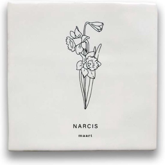 Maan Amsterdam - Tegeltje geboortebloem - Maart - Narcis - Kraamcadeau - Geboortebloem cadeau - Wanddecoratie