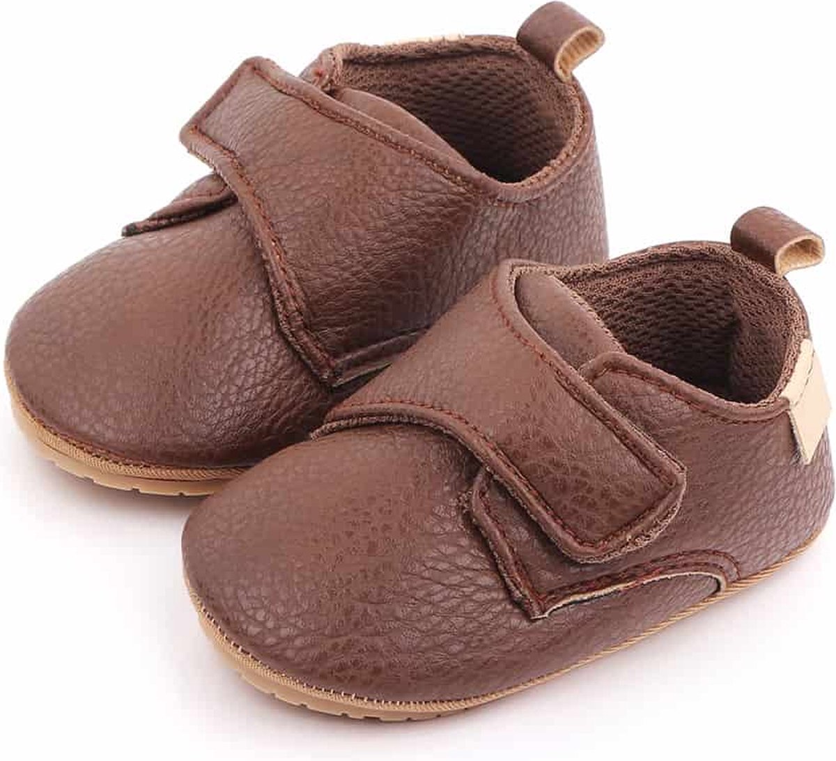 Babyschoentjes – Eerste loopschoentjes - PU Leer completebabyuizet - schoentjes voor Meisjes en Jongens - 12-18 Maanden (13cm) – Donkerbruin - Completebabyuitzet