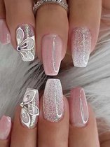 24 stuks glitter plaknagels - nepnagels - plaknagels - set