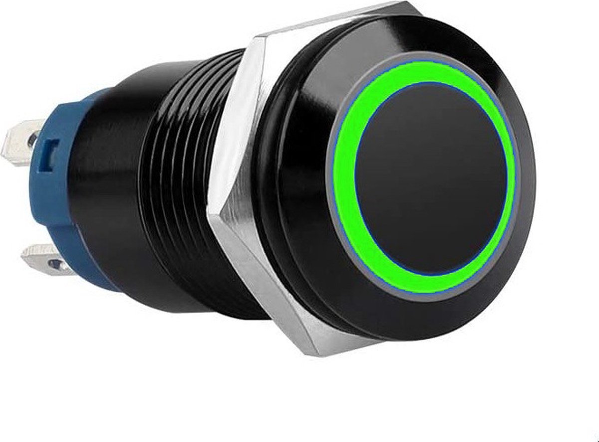 Drukschakelaar- met socket-groene verlichting - 19mm - 1NO1NC