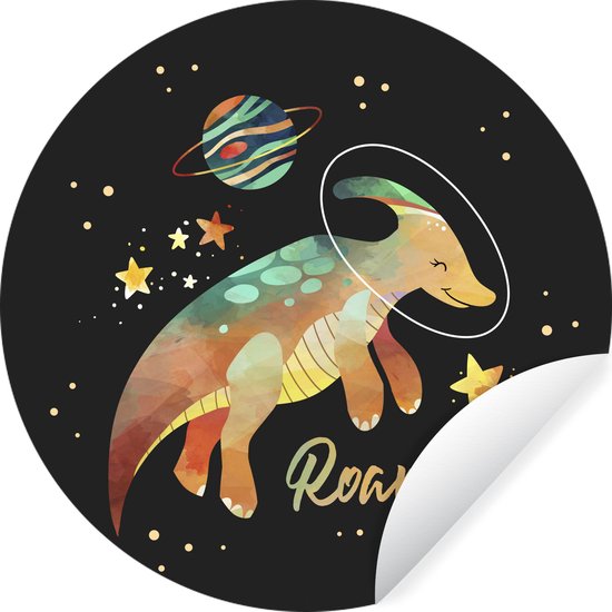 Papier peint cercle - Texte - Étoiles - Dinosaurus - Garçons - Dino - Papier peint autocollant - Papier peint rond - Chambre d'enfant - Décoration murale ronde - Décoration murale cercle - 30x30 cm - Tableaux ronds - Mur cercle - Mur cercle