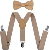 Fako Fashion® - Kinder Bretels Met Vlinderstrik - Kinderbretels - Vlinderdas - Strik - 65cm - Licht Khaki