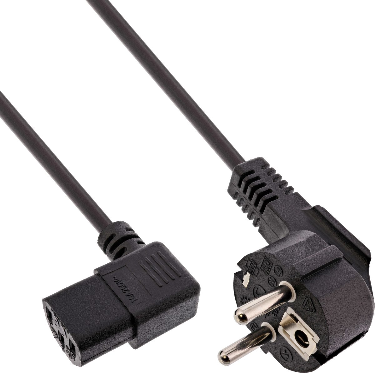 InLine Apparaatsnoer met haakse C13 plug en haakse stekker - 3x 1,00mm / zwart - 5 meter