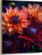 Hout - Boeket van Oranje en Paarse Bloemen - 75x100 cm - 9 mm dik - Foto op Hout (Met Ophangsysteem)