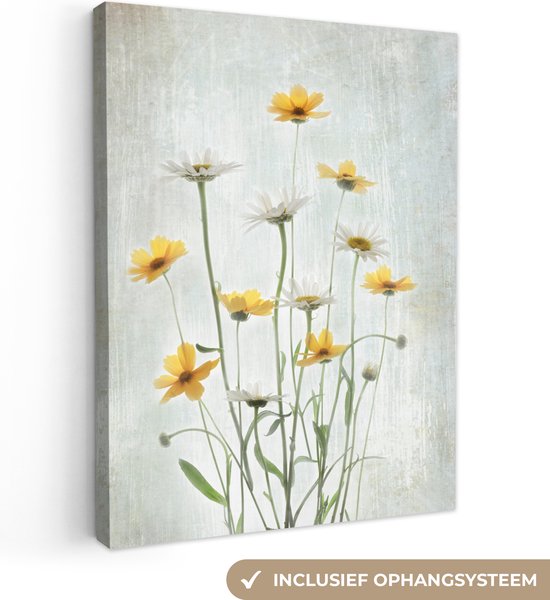 Canvas Schilderij Bloemen - Geel - Planten - Stilleven - 90x120 cm - Wanddecoratie
