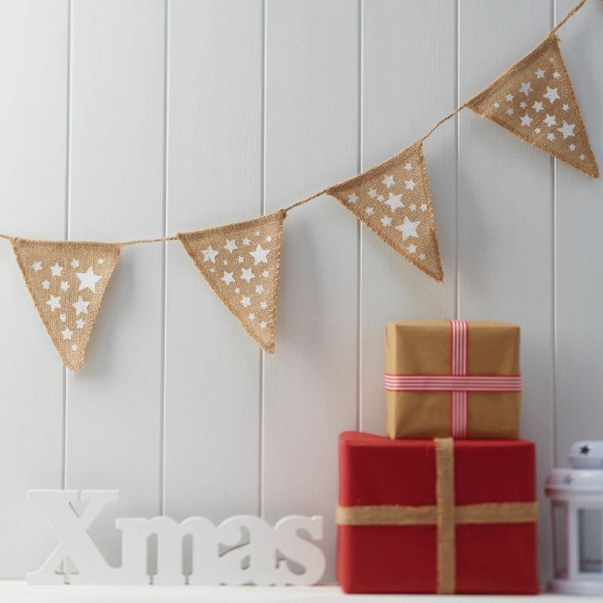 Ginger Ray - Vintage Noel - Jute Vlaggenlijn met witte sterren