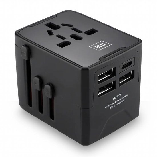 BLU wereldstekker – USB-C – 3 USB poorten – 160+ landen – zwart