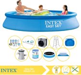 Intex Easy Set Zwembad - Opblaaszwembad - 305x61 cm - Inclusief Solarzeil Pro, Onderhoudspakket, Filter, Grondzeil, Onderhoudsset, Trap, Voetenbad en Warmtepomp CP