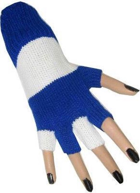 Vingerloze Handschoen Blauw Wit