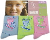 Meisjes sokken - katoen 6 paar - campus - maat 31/34 - assortiment blauw/groen/roze - naadloos