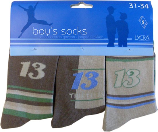 Jongens sokken - katoen 6 paar - thirteen - maat 31/34 - assortiment beige / naadloos