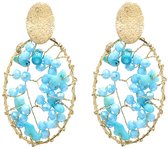 Boucles d'oreilles Tendance Ovale - Perles et Pierres - 6 cm - Blauw