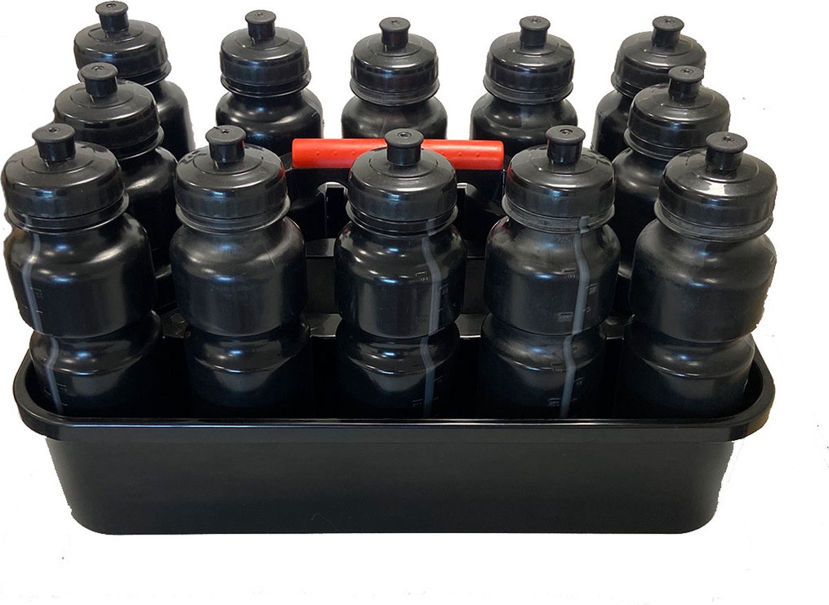 Bidonkrat met 12 bidons van 750 ml - Waterkrat - 12 bidons met krat - Bidonhouder Ciclón Sports - Zwart