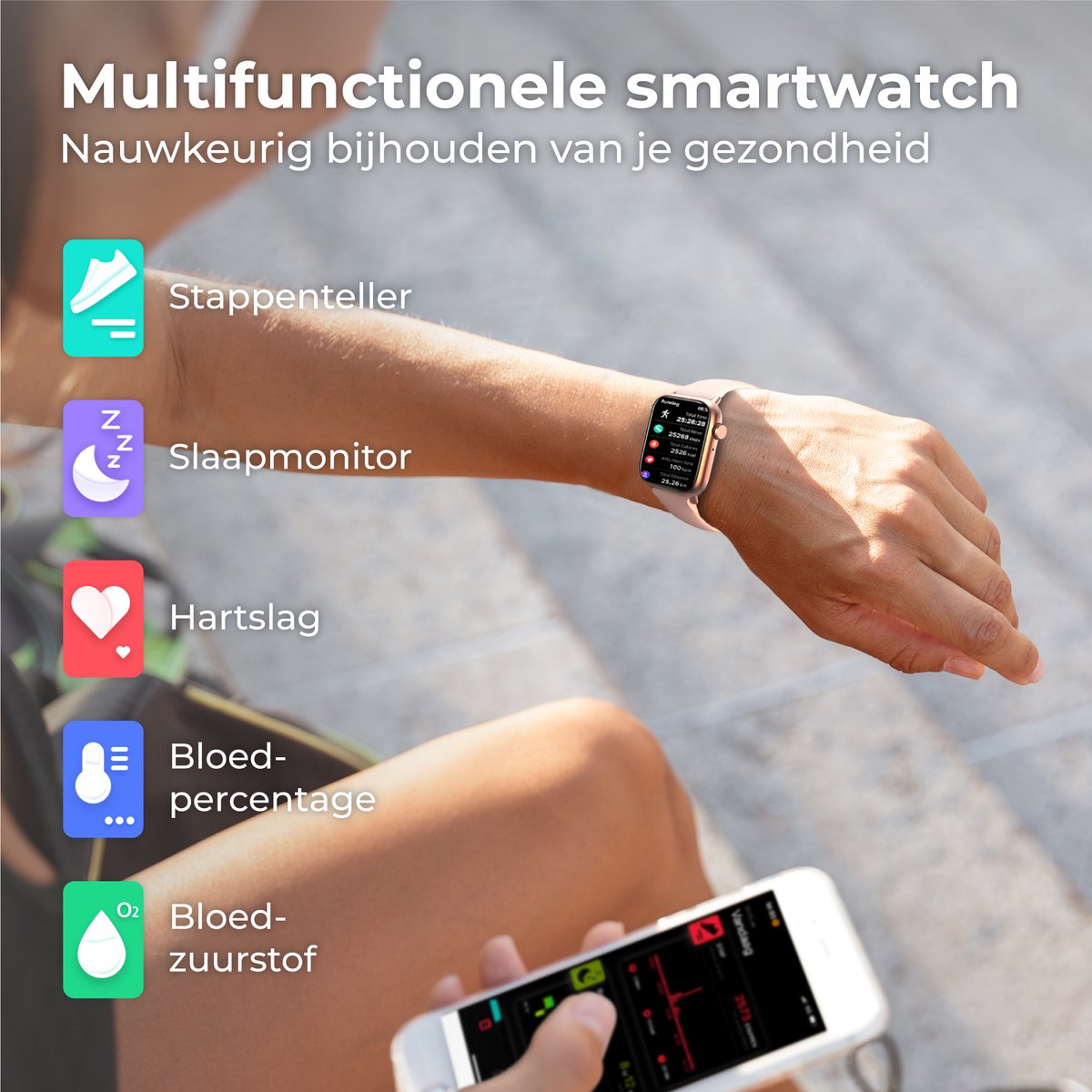 Nuvance Smartwatch Heren Dames 45mm voor iOS Android
