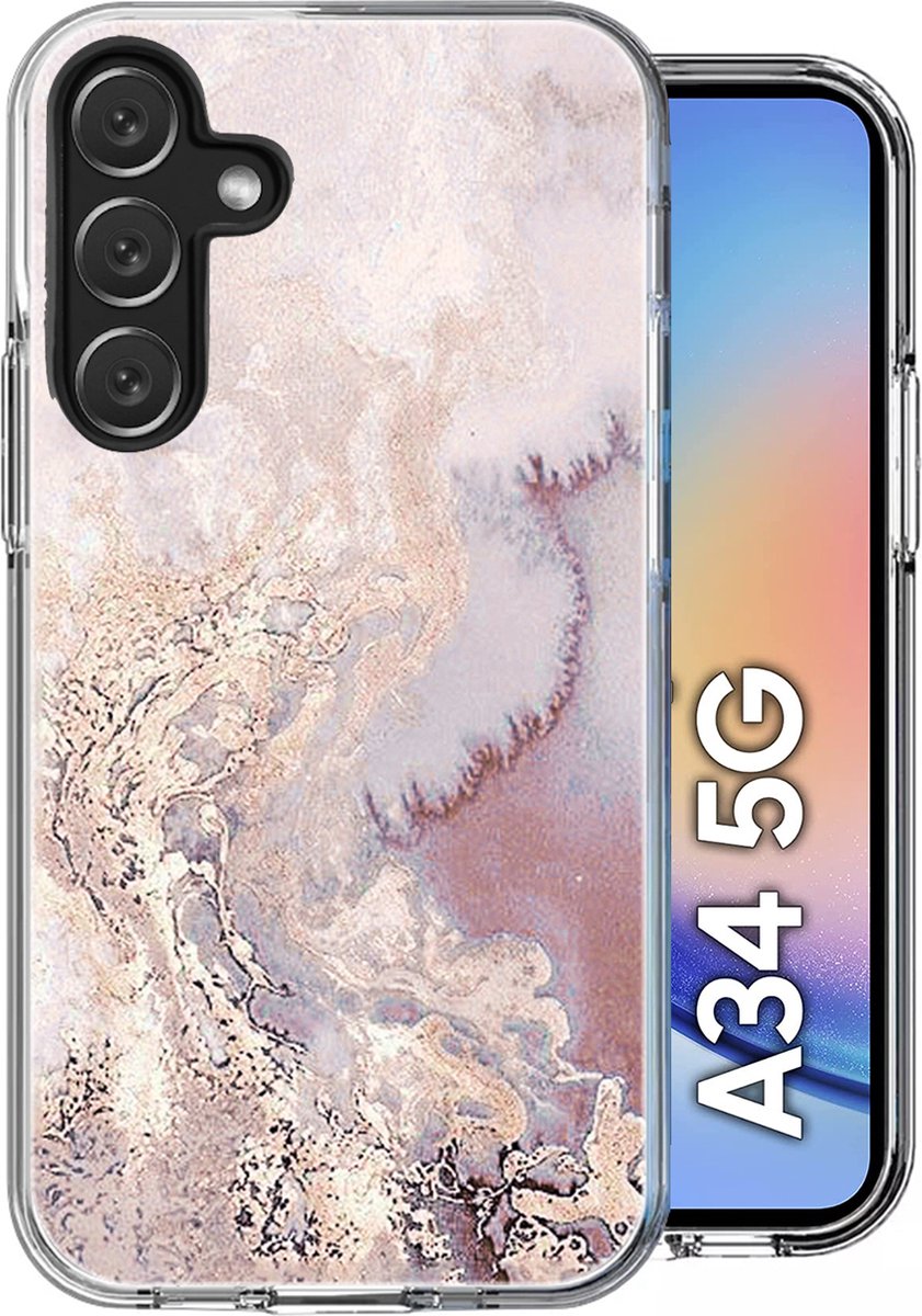 Hoesje geschikt voor Samsung Galaxy A34 - Back Cover Marmer Siliconen Case Roze