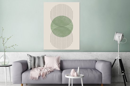 Wanddecoratie Metaal - Aluminium Schilderij Industrieel - Cirkel - Lijnen - Abstract - Groen - 90x120 cm - Dibond - Foto op aluminium - Industriële muurdecoratie - Voor de woonkamer/slaapkamer