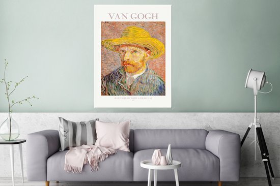Wanddecoratie Metaal - Aluminium Schilderij Industrieel - Van Gogh - Zelfportret - Schilderij - Geel - 90x120 cm - Dibond - Foto op aluminium - Industriële muurdecoratie - Voor de woonkamer/slaapkamer