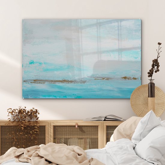 MuchoWow® Peinture sur verre 120x80 cm - Peinture sur verre acrylique - Peinture - Peinture - Abstrait - Blauw - Photo sur verre - Peintures