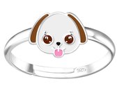 Joie|S - Bague chien en argent - réglable - chien blanc marron - pour enfant