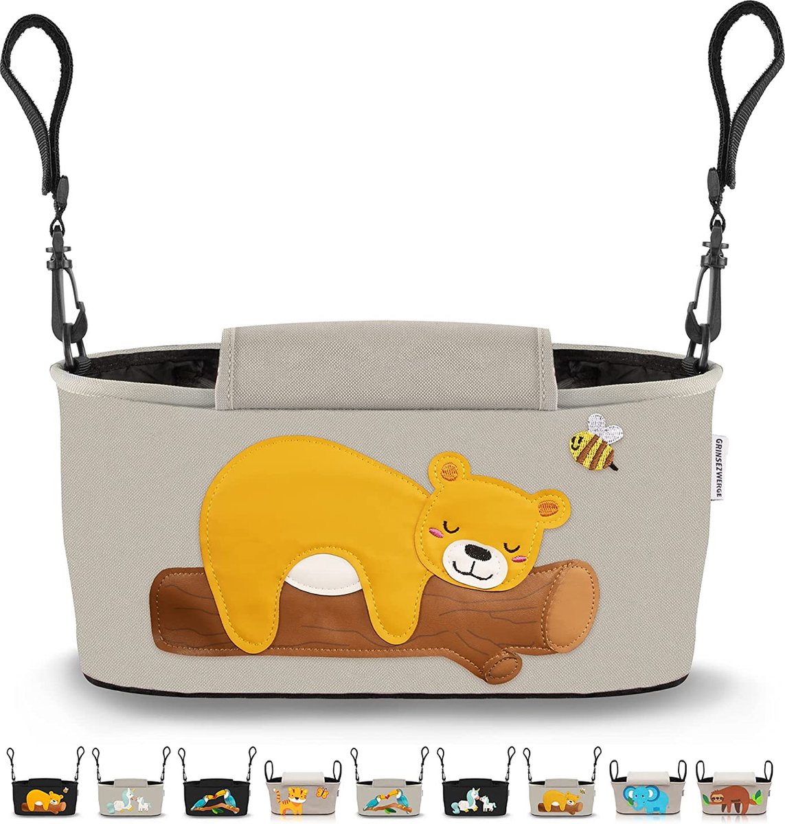 LÄSSIG Baby kinderwagenorganizer schoudertas kinderwagentas incl. kinderwagenbevestiging/casual buggy organizer bag blokken taupe : Lässig