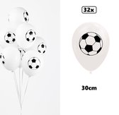 32x Ballonnen Voetbal wit 30cm - Voetballen thema feest verjaardag party soccer WK EK festival toernooi