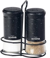 Peper en zout strooier - Peper en zout stel - In houder chroom - Kitchen tools - Metallic - Marble Black