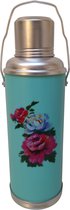 DongDong - Chinese Thermoskan - 1,2 Liter - Turquoise - Roos dessin