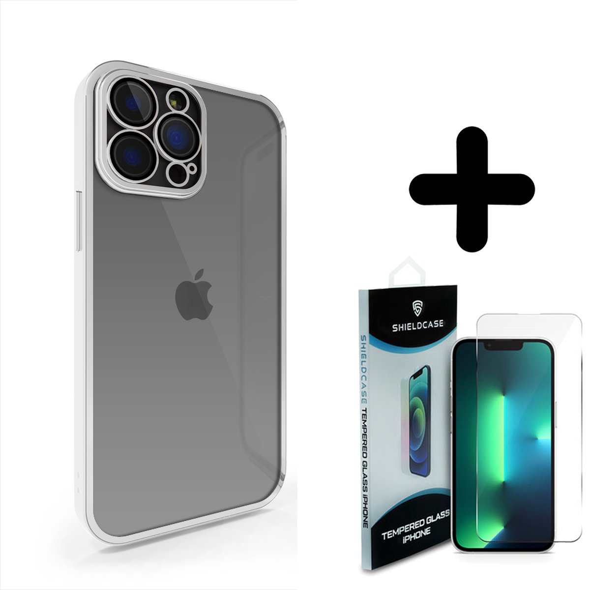 Coverzs geschikt voor iPhone 14 Pro Max hoesje clear soft case camera cover (zilver) + ShieldCase screenprotector - beschermglas iPhone bescherming - iPhone case bescherm hoesje + Screenprotector