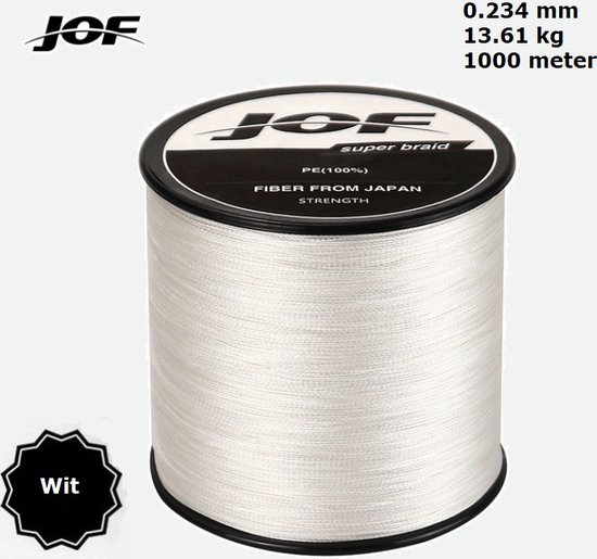 JOF 4X Gevlochten Vislijn / Visdraad - 0.234 mm - 13,61 KG - 1000 meter â€“ Wit