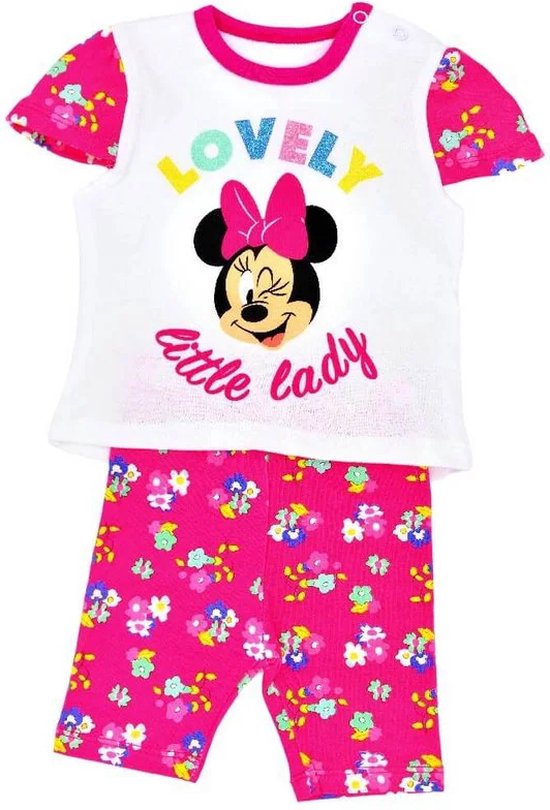 Minnie Mouse Pyjama Set - Maat 68 - Minnie Mouse Kleding Setje - Disney Pyjama - Slaap Outfit - Zomerset - Slaapset - Kleur: Roze - Tweedelig / 2 delig - Mickey & Minnie Mouse - Roze Pyjama voor Meisjes - Pyjama voor Baby's - Babypyjama