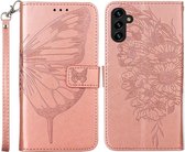 Hoesje Book Case Pasjeshouder Vlinder Roze Goud Geschikt voor Samsung Galaxy A54