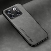 Kunstlederen Hoesje Geschikt voor de OnePlus 10T - Stijlvolle Back Cover - Comfortabele Dunne Bescherm Hoes Grijs