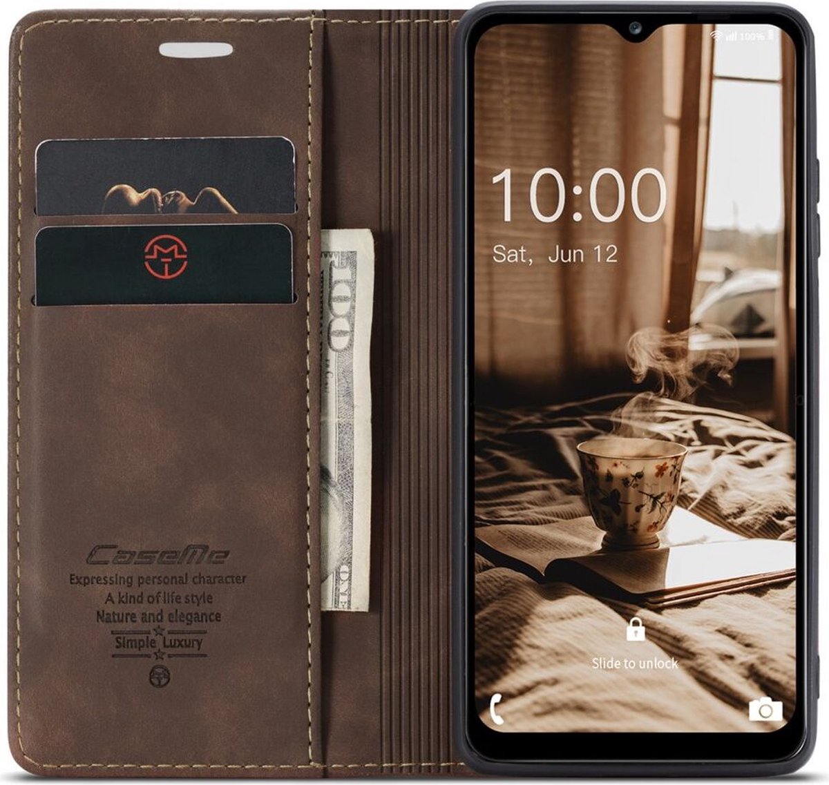 CaseMe 013 Book Case met Pasjeshouder Geschikt voor Samsung Galaxy A34 Hoesje Coffee