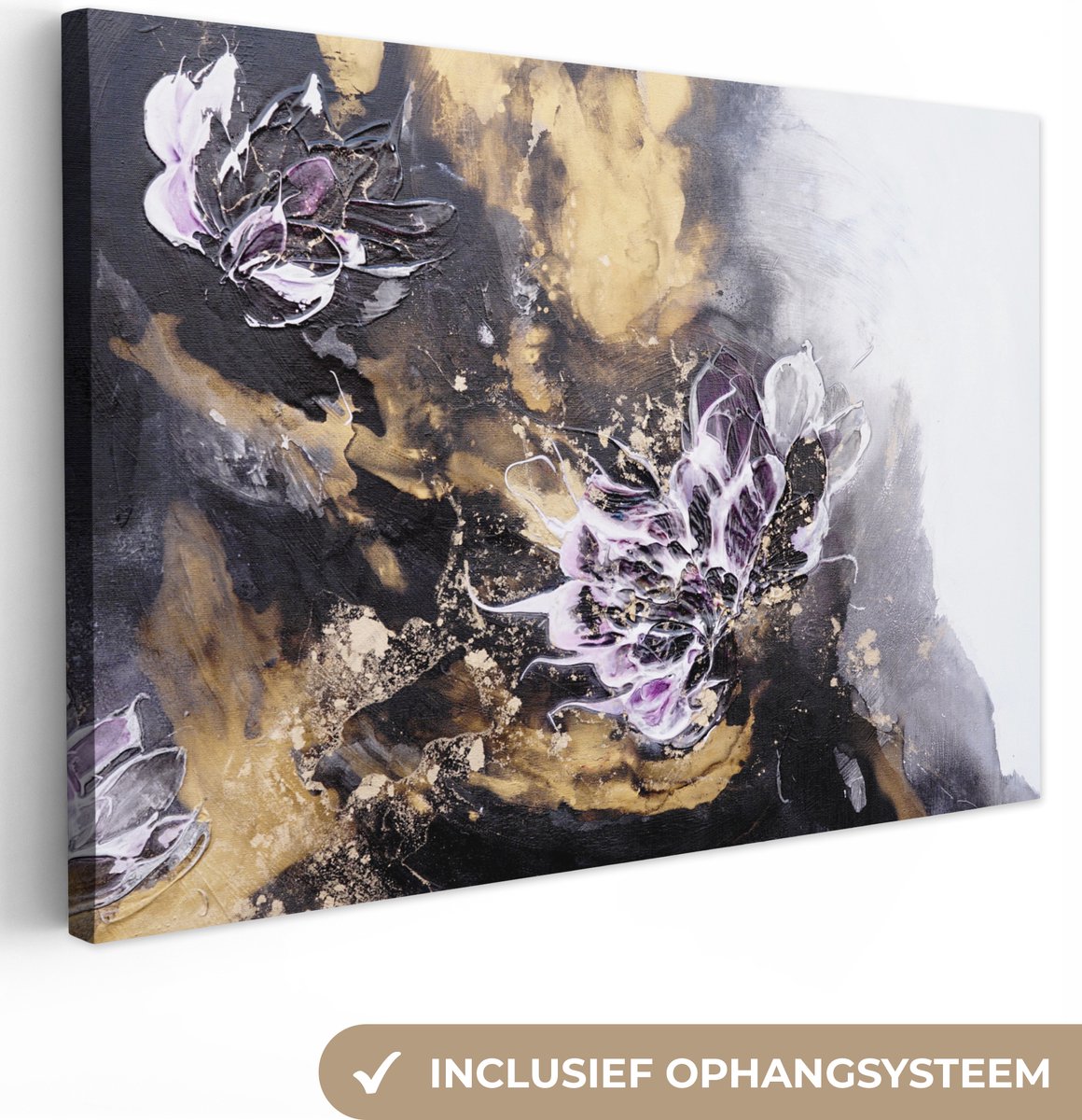Canvas Schilderij Abstract - Zwart - Grijs - Verf - 30x20 cm - Wanddecoratie