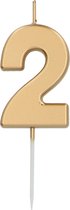 Folat - Kaars cijfer 2 goudkleurig 5 cm
