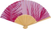 Spaanse handwaaier - Tropische zomer kleuren print roze - bamboe/papier - 21 cm