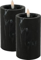 Excellent Houseware LED kaars - 2x st-zwart marmer - D7,5 x H12,5 cm