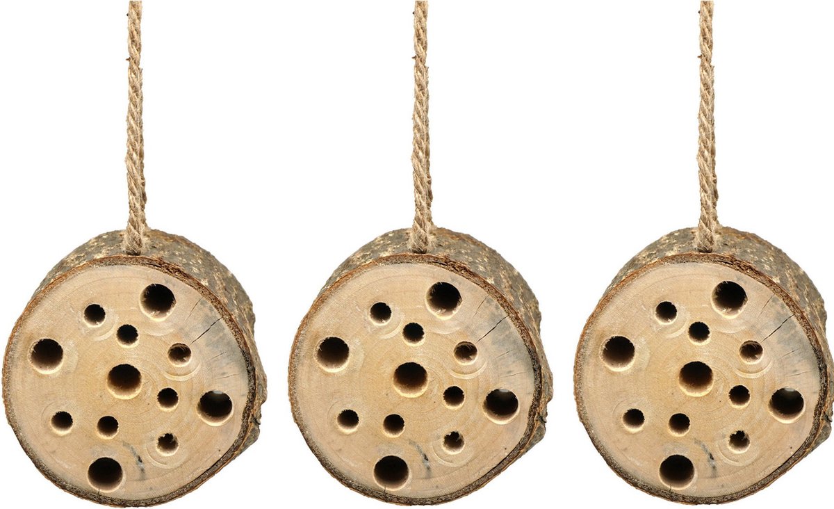 Alma Garden Insectenhotel boomstam - 3x - hout - om op te hangen - 10 x 9 cm