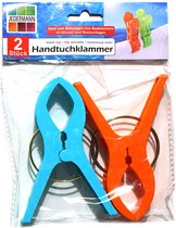 Jedermann Handdoekknijpers XL - 2x - blauw/geel - kunststof - 12 cm - wasknijpers