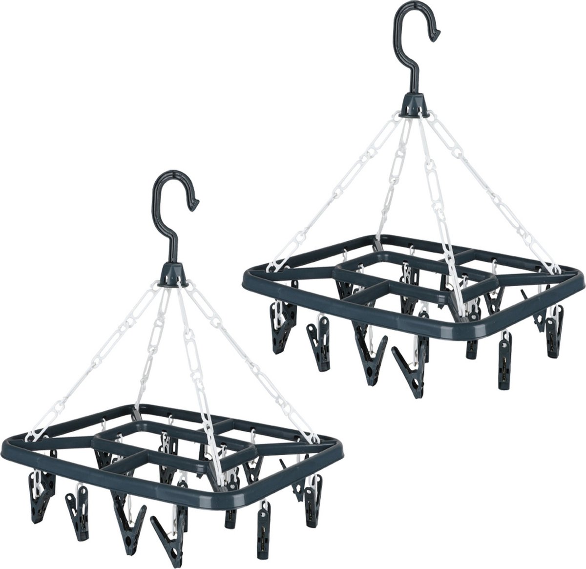 Urban Living Wasgoed droogcarrousel/droogmolen - 2x - 18 clips/knijpers - grijs - kunststof - 31 x 33 cm