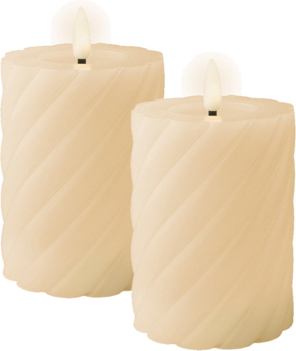 Lumineo Luxe LED kaarsen/stompkaarsen - 2x - creme wit - D7,5 x H12,3 cm -timer
