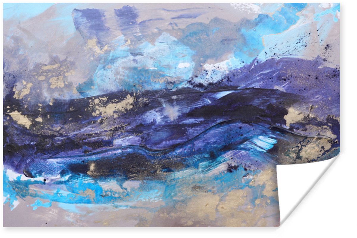 Poster Abstract - Grijs - Blauw - Verf - 60x40 cm