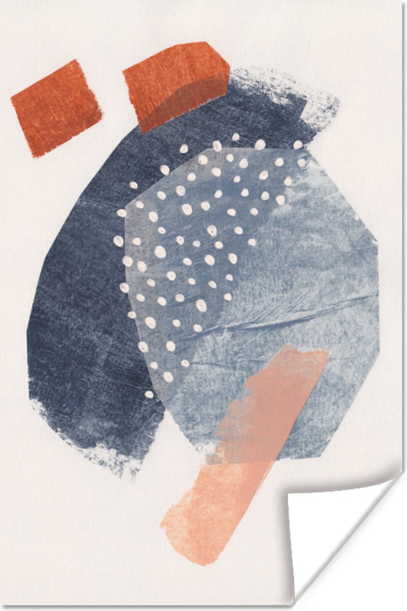 Poster Abstract - Vormen - Blauw - Stippen - 20x30 cm