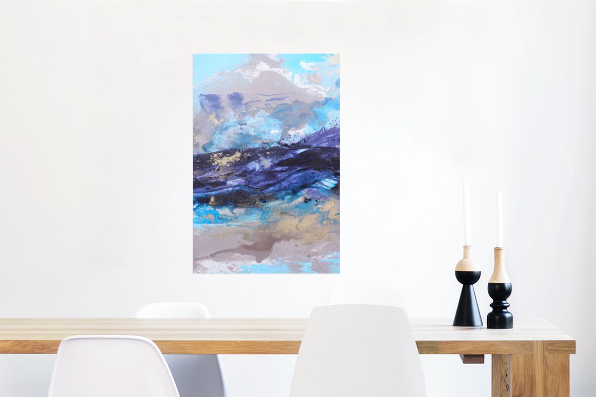 Poster Abstract - Grijs - Blauw - Verf - 60x90 cm