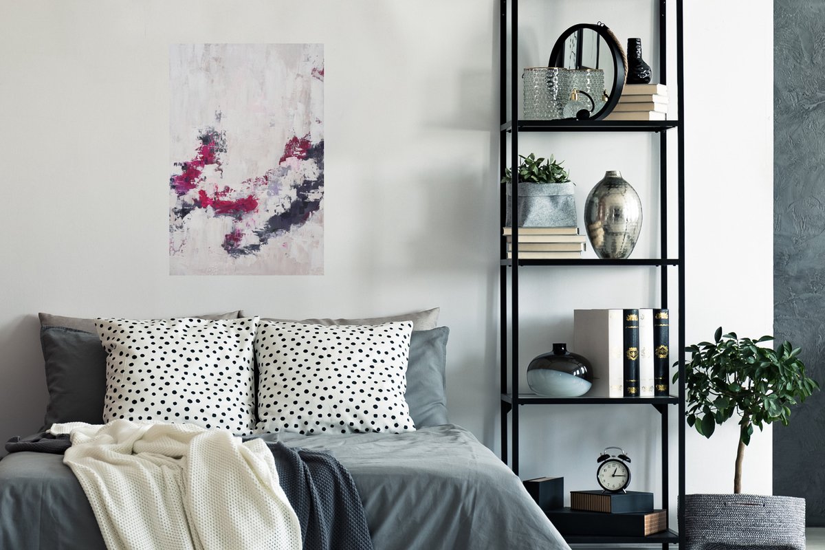 Poster Verf - Roze - Grijs - Kunst - 40x60 cm
