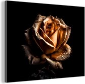 Wanddecoratie Metaal - Aluminium Schilderij Industrieel - Roos - Goud - Bloemen - Botanisch Zwart - 40x30 cm - Dibond - Foto op aluminium - Industriële muurdecoratie - Voor de woonkamer/slaapkamer