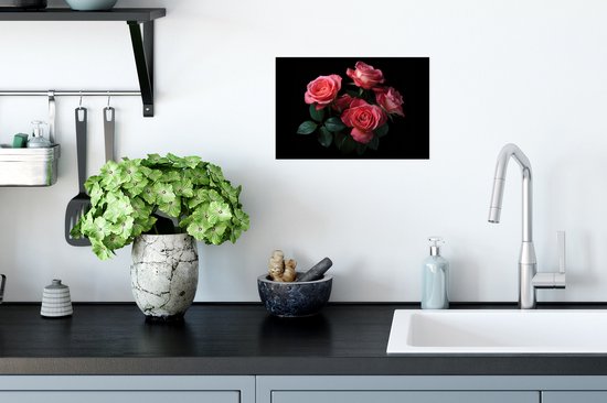 Poster Rozen - Roze - Bloemen - Natuur - Zwart - 30x20 cm