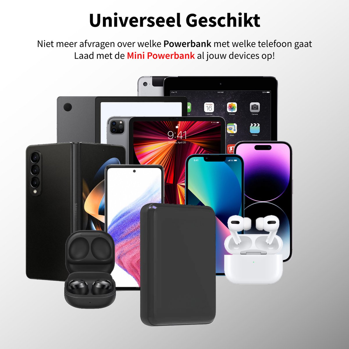NexCell Powerbank 22.5W - 5000 MAh - Afneembaar - USB-C In/uit - 18W Input - Voor Snelladen - ABS+PC - Zwart