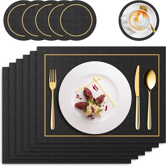 Placemats van PUleer, set van 6 placemats en onderzetters, afwasbaar