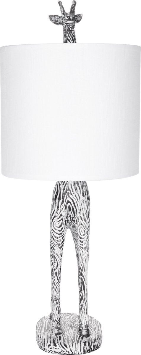BRUBAKER Tafel- of bedlampje Giraffe Afrika - tafellamp met keramische voet en stoffen kap - 51,5 cm hoogte, zwart-wit